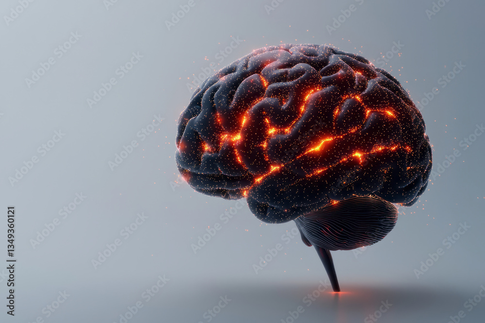 Poster a conceptual futuristic rendering of an abstract black brain, with its surface subtly flickering