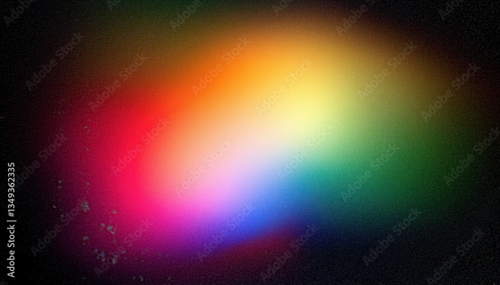Fototapete softly glowing abstract color gradient with vibrant rainbow hues on a dark textured background, perf