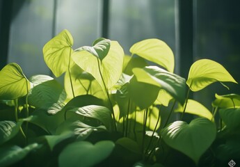 Obraz premium Sunlit Green Plants with Heart Shaped Leaves