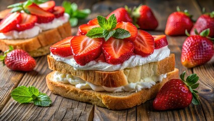 Sweet strawberries layered with fluffy whipped cream between soft bread.