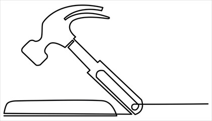 Hammer continuous one line drawing. Labor day hammer tools continuous one line drawing. Hammers in single line draw illustration. Single line of hammer vector illustration.


