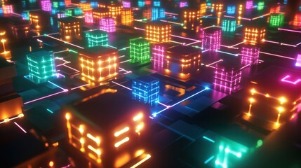 Obraz premium Neon Cubes Network