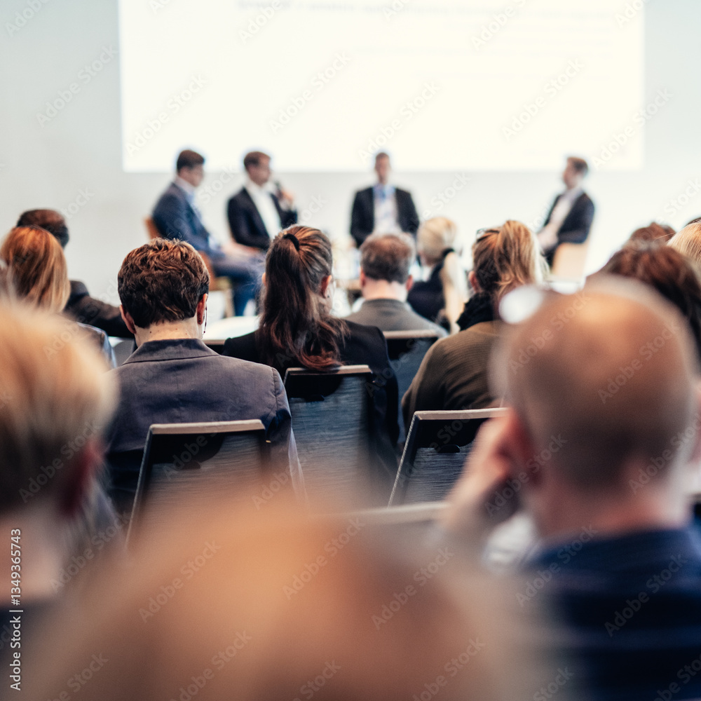 Wall mural interview and round table discussion at business convention and presentation. audience at the confer