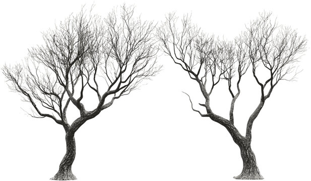 Vector dead trees, leafless branches cutout, dry twigs PNG, silhouette tree shapes, isolated elements, bare tree limbs, transparent background, nature design, winter barren trees