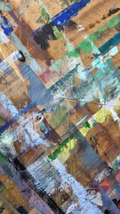 Abstract painting on craft wood paper with brushstrokes of different colors. Illustration for background