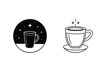 Nighttime Tea, Celestial Mug, Warm Drink, Cozy Beverage, Line Art Icons
