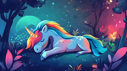 Fototapeta premium Cute Unicorn Cartoon Sleeping - Vector Illustration for Children's Books and Designs