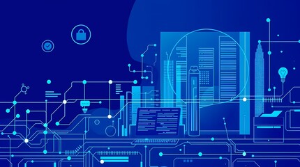 Digital World: An intricate illustration showcasing the complexity of the digital landscape, depicting interconnected data streams and a network of informational nodes.