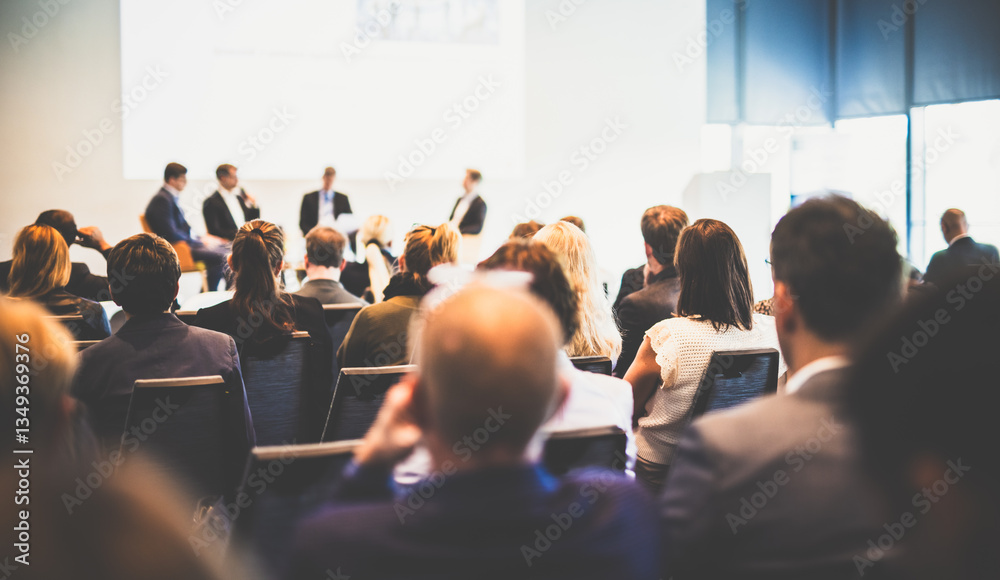 Wall mural interview and round table discussion at business convention and presentation. audience at the confer