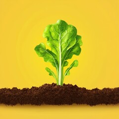 A leafy green plant is growing in the dirt