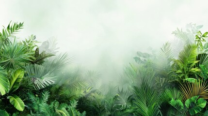 Obraz premium A lush green jungle with a cloudy sky in the background