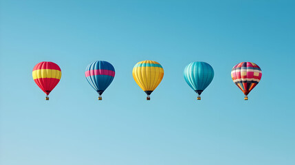 Obraz premium Colorful Pixel Art Hot Air Balloons Against A Blue Sky