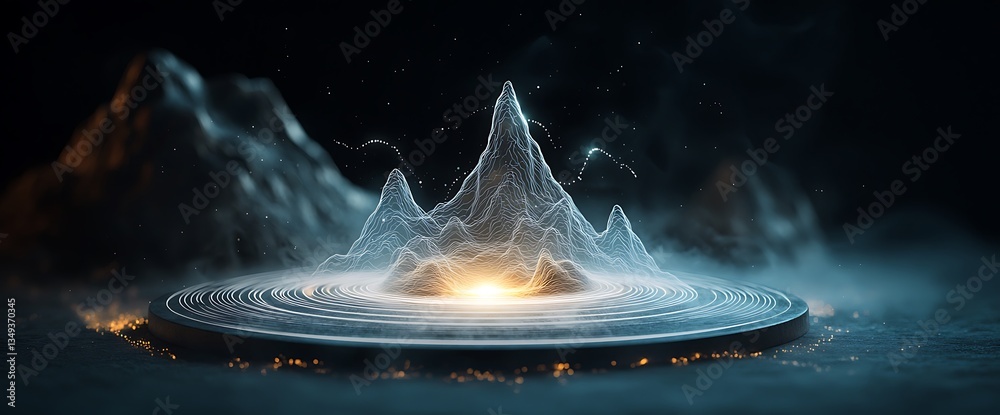 Poster abstract mountain on a circular platform