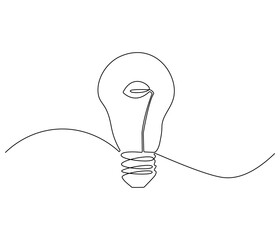Continuous one line drawing of Lightbulb with leaf inside. Single line drawing illustration of Plant inside Lightbulb. Green energy concept vector art. Doodle line illustration.