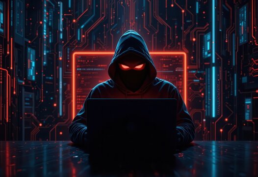 Anonymous hacker in dark cyber environment