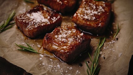 Roasted beef squares, seasoned and ready