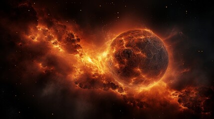 Obraz premium Cosmic center a celestial axis through a planet surrounded by the vastness of space