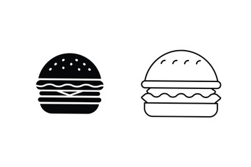 Simple Burger Icons Black, Outline, Fast Food, Restaurant Menu