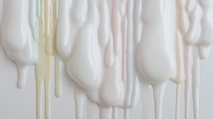 Close-up of a group of dripping paint. the paint is in various shades of white, ranging from light to dark. the drips are arranged in a diagonal pattern, creating a sense of movement and depth.
