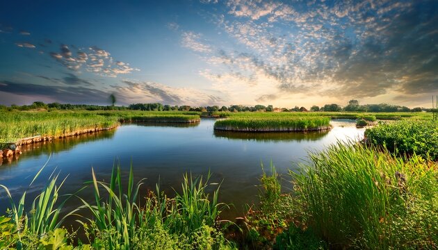 A well-maintained wetland filtering water naturally.