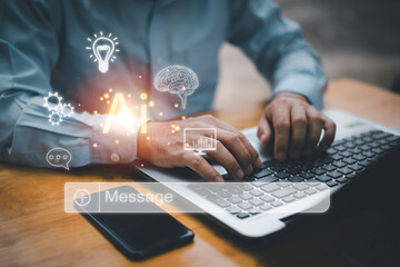 Chatbot Chat with AI, Artificial Intelligence. man using technology smart robot AI, artificial...