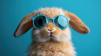 Cute bunny rabbit wearing sunglasses, studio shot