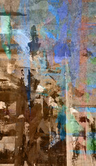 Abstract painting on craft wood paper with brushstrokes of different colors. Illustration for background