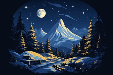Serene landscape icon  smooth transition from majestic mountains to tranquil fir trees
