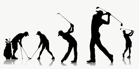 Dynamic Golf Swing Silhouettes , golf player silhouette vector illustration
