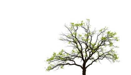 Obraz premium A lone tree, branches reaching skyward, against a pure white backdrop, habitat, studio shot