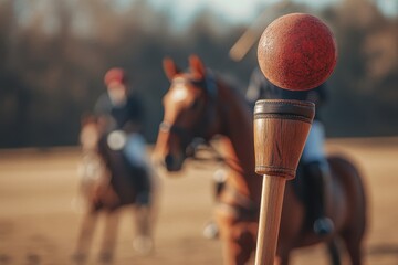 Focused Polocrosse Scene with Mallet and Ball in Background