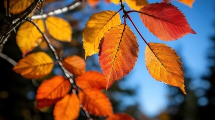 Obraz premium Autumn leaves ablaze against a clear blue sky