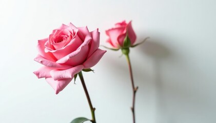 Fototapeta premium A solitary rose blooms on a crisp white backdrop, elegant, botanical, flower closeup