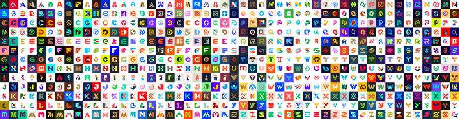 Mega collection Logos with letters. Geometrical abstract logos. Icon design	