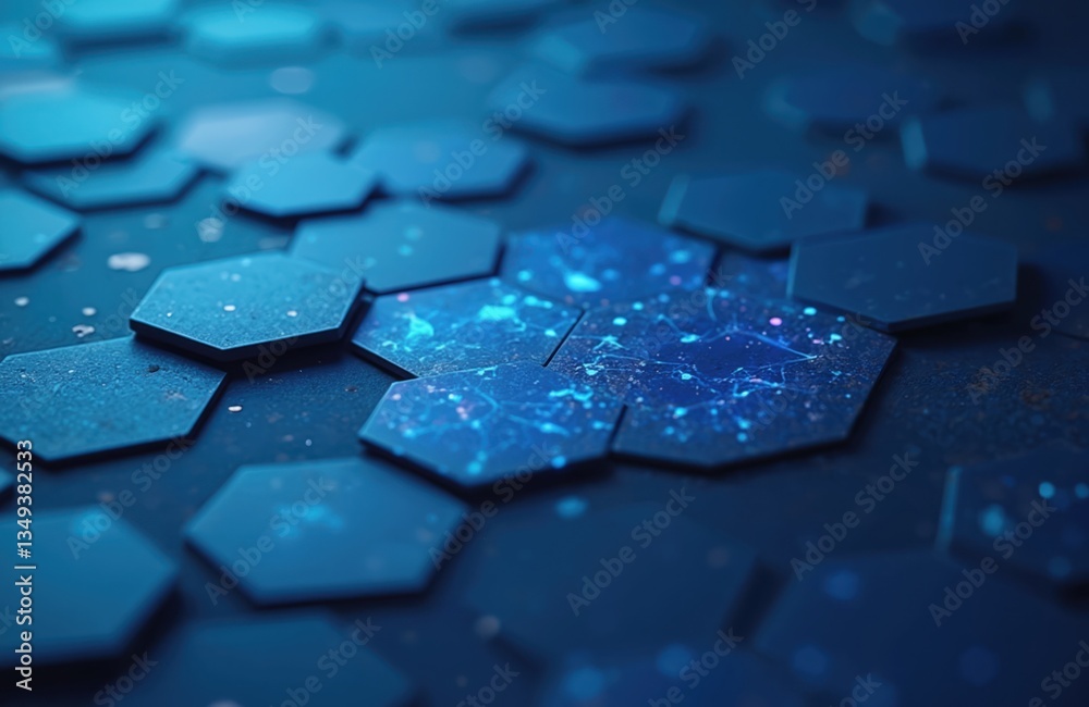 Aufkleber Abstract digital network background composed of blue hexagons. Geometric pattern, honeycomb cell structure. Tech concept, modern design, graphic element. Ideal for tech, science, future themes.