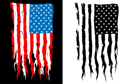 Weathered Ripped Tattered Torn American Flag Vertical Distressed
