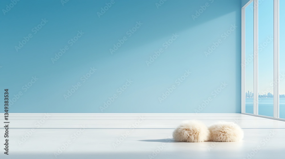 Poster empty modern room with ocean view
