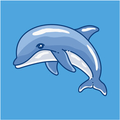 Cute Dolphin Swimming Vector Icon Illustration Animal