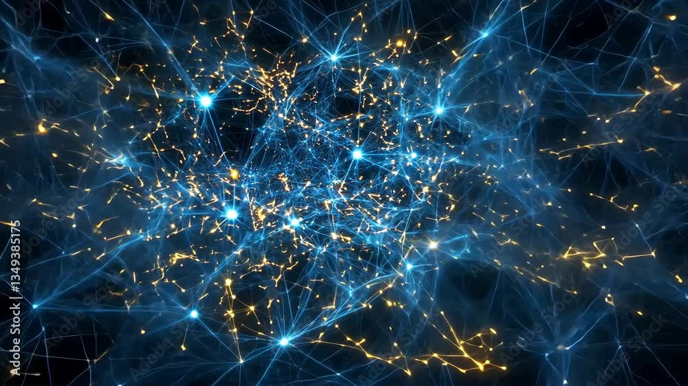 Poster dark blue glow particle abstract background with luminous designs generative ai
