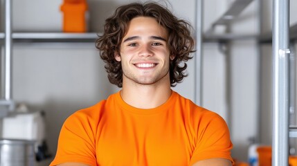 Smiling young man in orange shirt