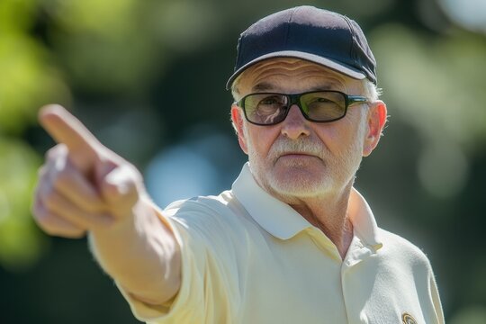 Senior Golfer Pointing and Giving Instructions on the Golf Course