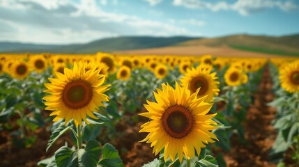Obraz premium Sunflower farm in Argentina where deep rooted plants extract moisture from dry soils showcasing how dryland farming techniques support oilseed production