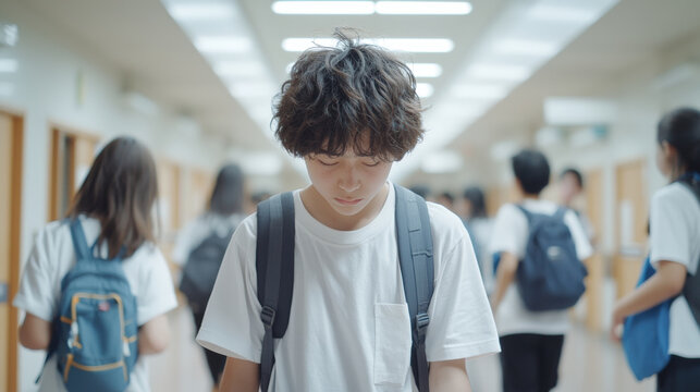 School Bullying Impact on Students, Students in school hallway facing bullying challenges