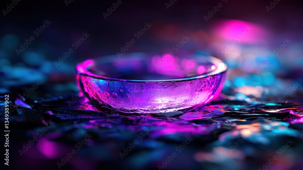 Canvas Prints abstract glowing crystal bowl on textured surface, vibrant neon lights in background. possible use d