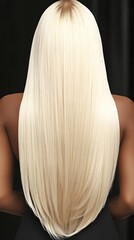 Naklejka premium Stunning Long Blonde Hair Back View, Smooth Straight Hair, Woman with Platinum Blonde Extensions