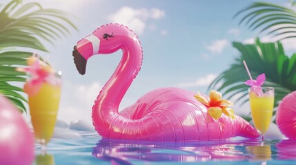 Digits Floating on Flamingo Inflatable at Pool