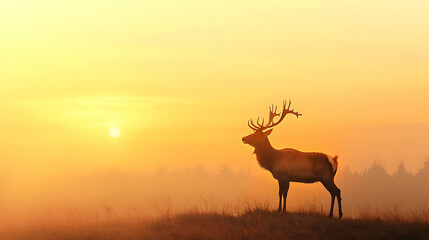 Deer Silhouette At Sunrise In Meadow