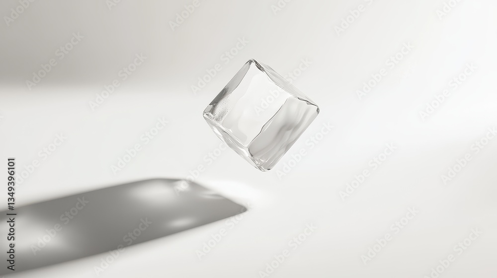 Poster floating transparent cube on white background