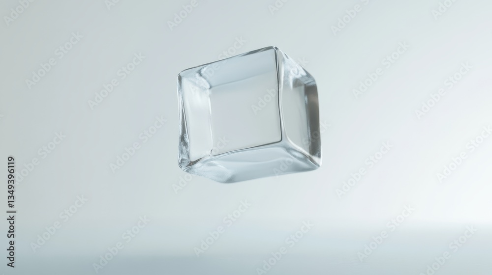 Poster floating transparent ice cube on light blue background