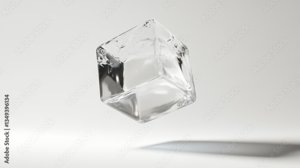 Aufkleber floating transparent ice cube on white background